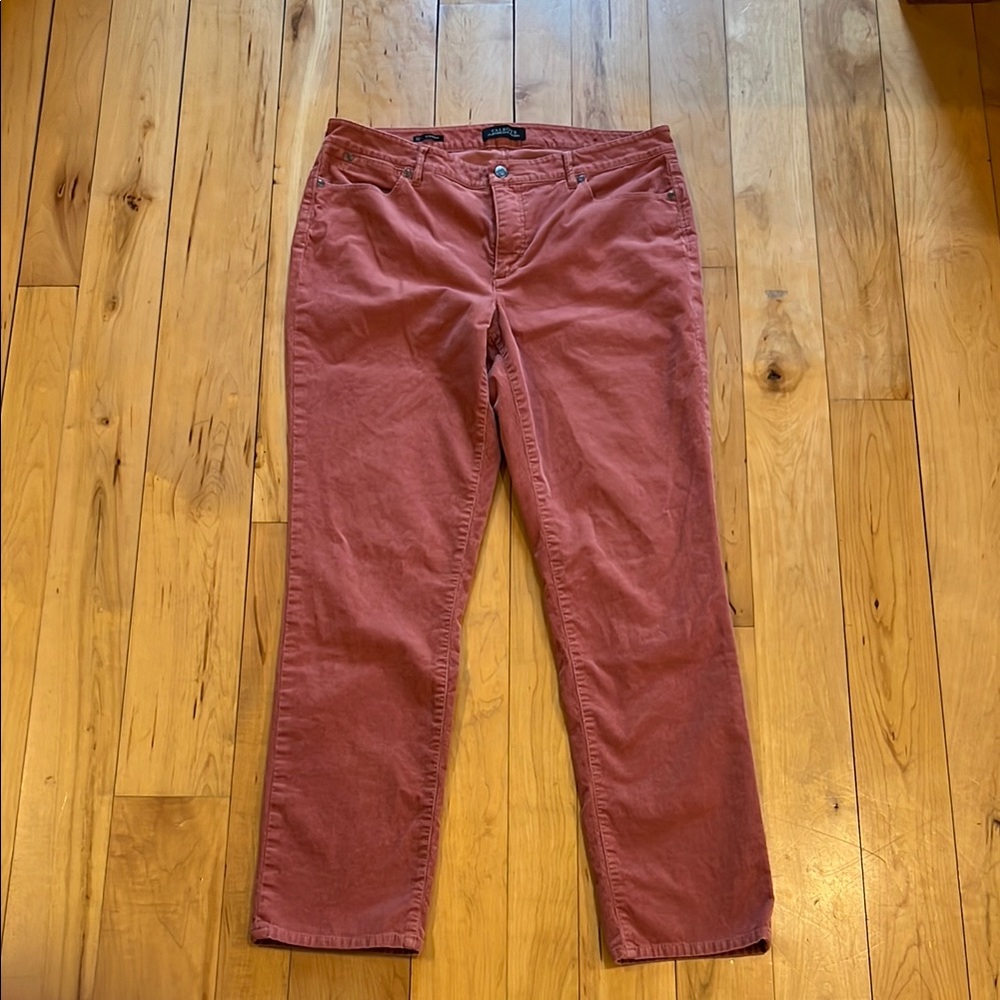 Talbots Flawless Five-Pocket Straight-Leg Plush Corduroy Jeans in Coral